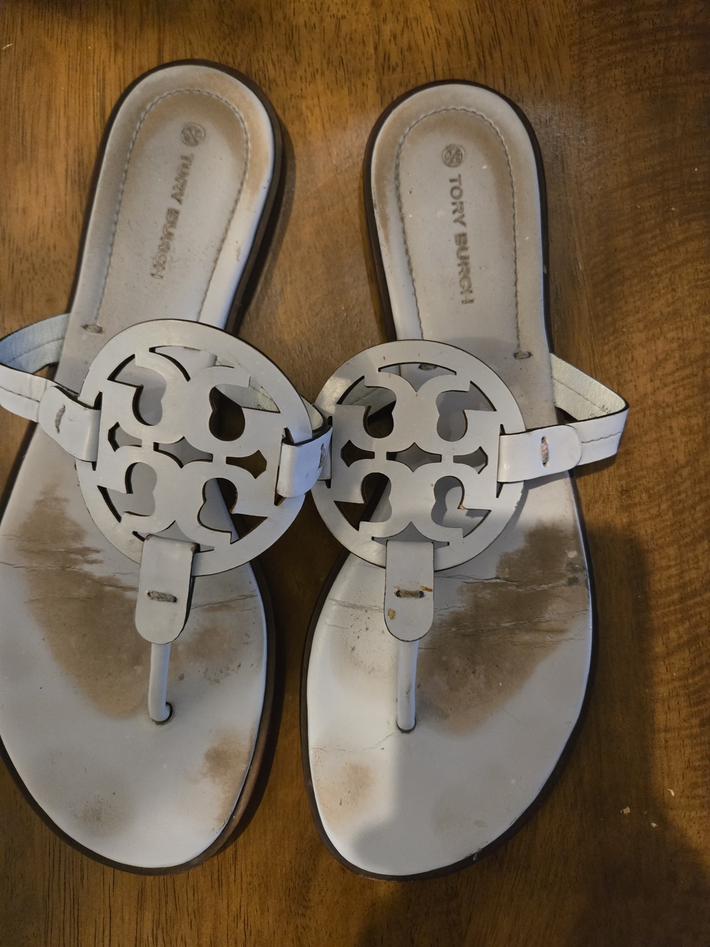 Tory Burch Baby Blue Miller Logo Thong Sandals - Cutout Medallion